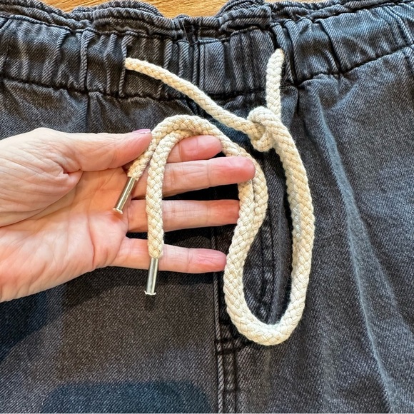 Urban Outfitters BDG Womens Denim Washed Black Jeans Raw Hem Mom Shorts Rope Tie - Picture 7 of 8